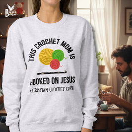 CROCHET MOM HOOKED ON JESUS かぎ針編みクルー スウェットシャツ