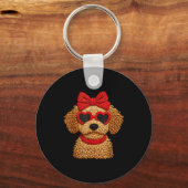 Crochet Puppy Heart Sungles Red Bow Valentines Day キーホルダー (正面)
