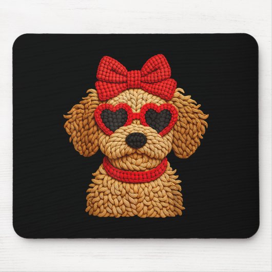 Crochet Puppy Heart Sungles Red Bow Valentines Day マウスパッド (正面)