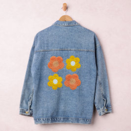 Crochet-Style Flowers – Elegant Handmade Look デニムジャケット