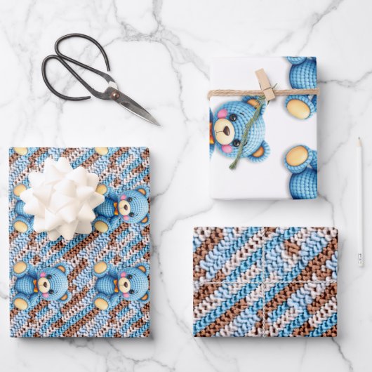 Crochet Teddy Bear Baby Shower ラッピングペーパーシート (正面)