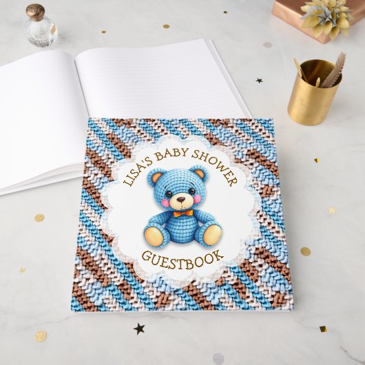 Crochet Teddy Bear | Boy's Baby Shower ゲストブック (正面見開き)