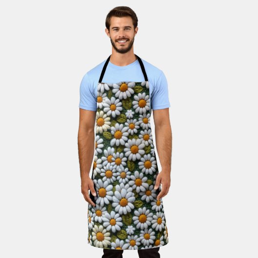 Crochet White Daisies Spring Wildflowers エプロン (着用した状態)