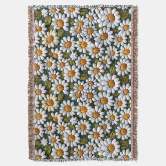 Crochet White Daisies Spring Wildflowers スローブランケット (正面縦)