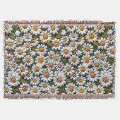 Crochet White Daisies Spring Wildflowers スローブランケット (正面)