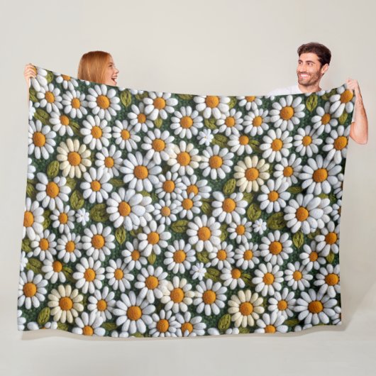 Crochet White Daisies Spring Wildflowers フリースブランケット (インサイチュ)