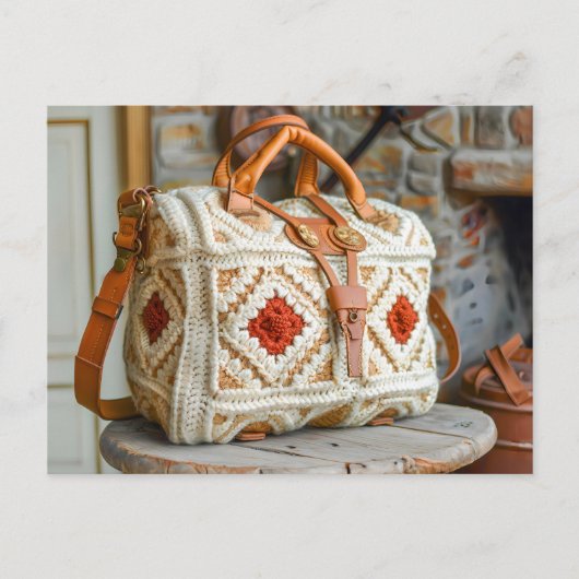 Crocheted Handbag Made From Fine Granny Squares ポストカード (正面)