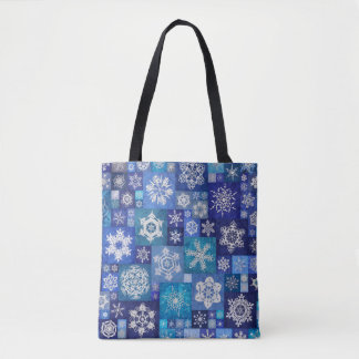 Crocheted Snowflakes Blue Digital Patchwork トートバッグ