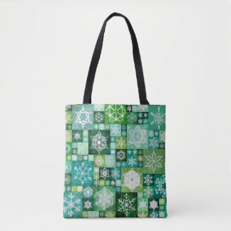 Crocheted Snowflakes Green Digital Patchwork トートバッグ