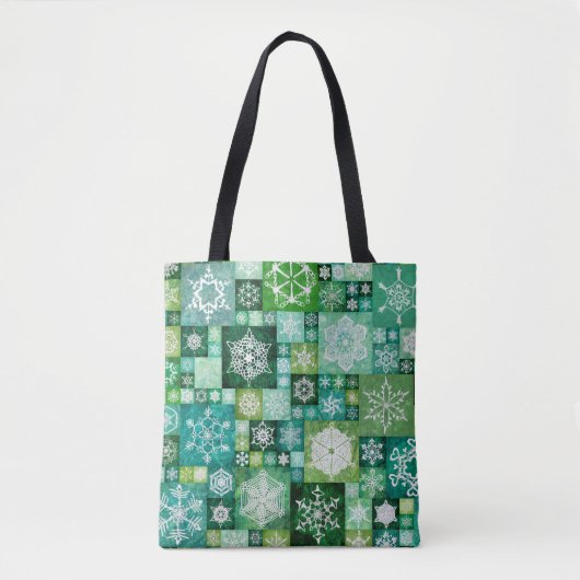 Crocheted Snowflakes Green Digital Patchwork トートバッグ (正面)