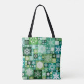 Crocheted Snowflakes Green Digital Patchwork トートバッグ (裏面)