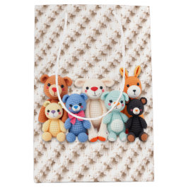 Crocheted Stuffed Animals Blue and Yellow ミディアムペーパーバッグ