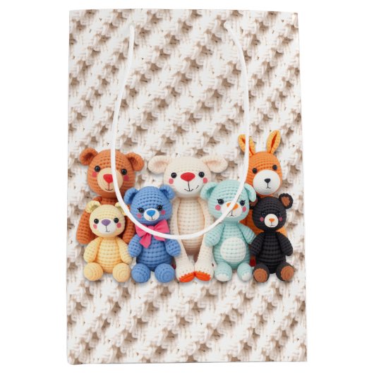 Crocheted Stuffed Animals Blue and Yellow ミディアムペーパーバッグ (正面)