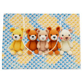 Crocheted Stuffed Animals Blue and Yellow ラージペーパーバッグ (正面)