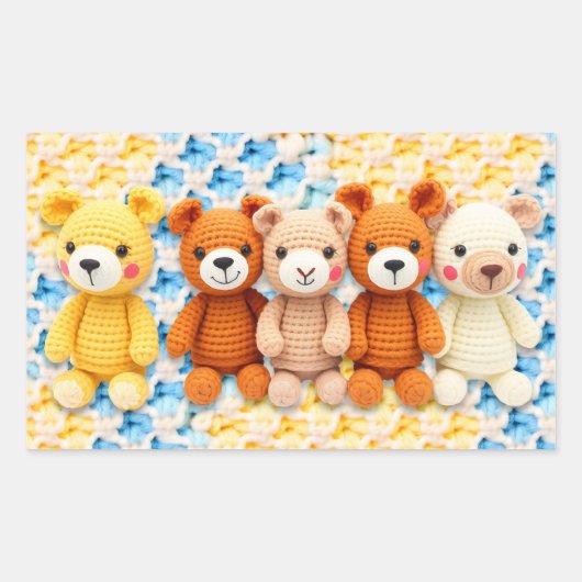 Crocheted Stuffed Animals Blue and Yellow 長方形シール (正面)