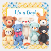 Crocheted Stuffed Animals | It's a Boy スクエアシール (正面)