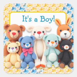 Crocheted Stuffed Animals | It's a Boy スクエアシール