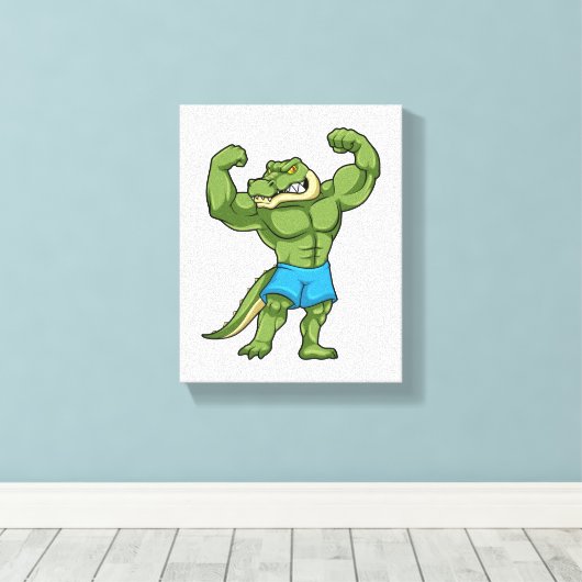Crocodile as Bodybuilder extreme キャンバスプリント (インサイチュ (ウッドフロア))
