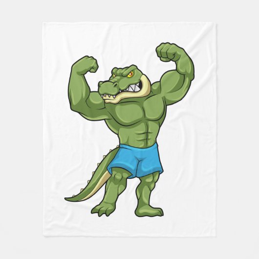 Crocodile as Bodybuilder extreme フリースブランケット (正面)