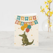 Crocodile Birthday Card – Fun Party Animal カード (黄色い花)