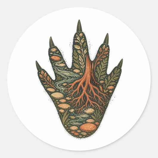 Crocodile Botanical Footprint Nature Sticker ラウンドシール (正面)