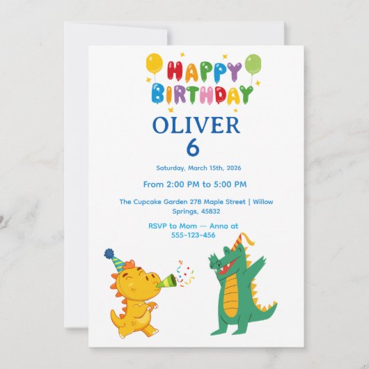 Crocodile & Hippo Birthday Invitation 招待状 (正面)