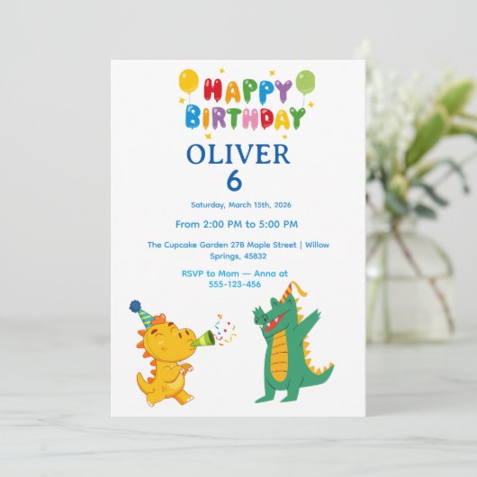 Crocodile & Hippo Birthday Invitation  招待状 (スタンド正面)