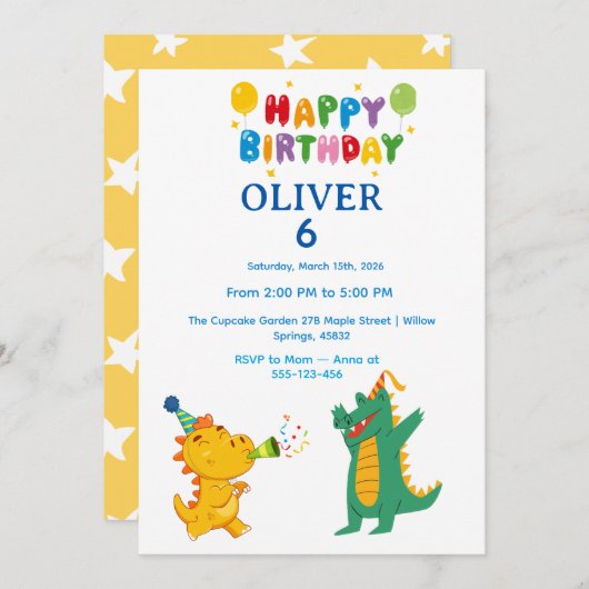 Crocodile & Hippo Birthday Invitation 招待状 (正面/裏面)