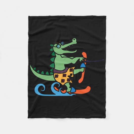 Crocodile Lover Skiing Alligator Reptile Water Ski フリースブランケット (正面)