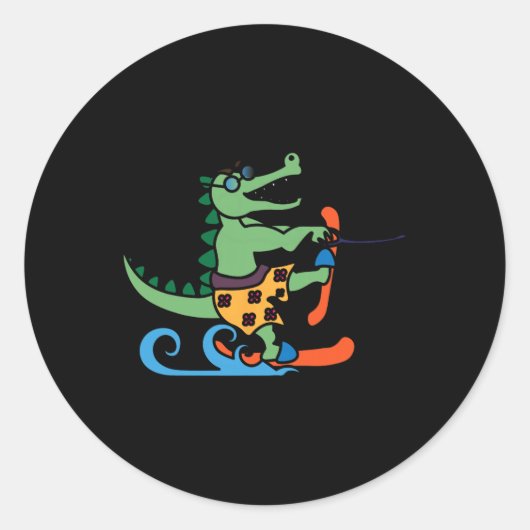 Crocodile Lover Skiing Alligator Reptile Water Ski ラウンドシール (正面)