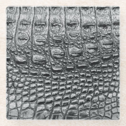 Crocodile Noir：ブラックレザーミスティーク ガラスコースター (正面)