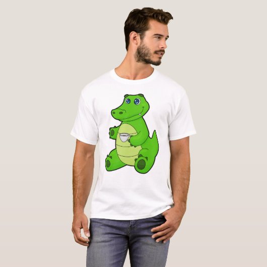 Crocodile with Cup of Coffee Tシャツ (正面フル)