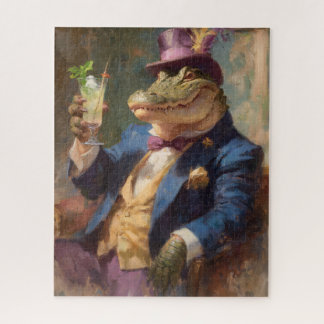 Crocodile with Mojito Whimsical Victorian Image ジグソーパズル