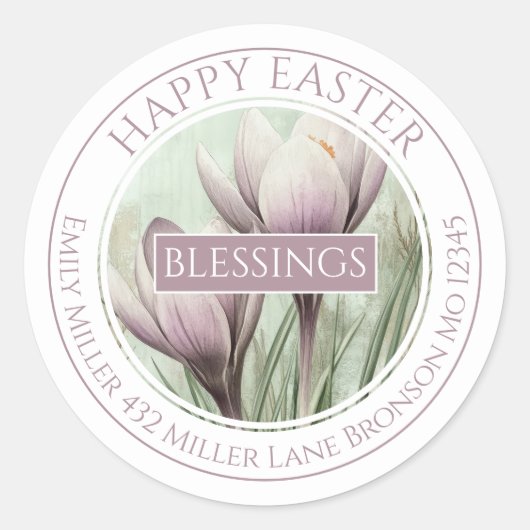 Crocus Bloom Easter ラウンドシール (正面)
