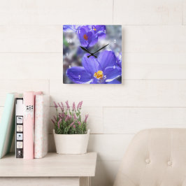 Crocus Purple Flowers写真 スクエア壁時計