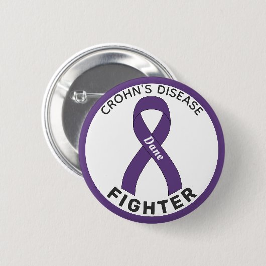 Crohn's Disease Fighter Ribbon White Button 缶バッジ (正面&裏面)