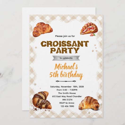 Croissant Birthday Invitation 招待状 (正面/裏面)