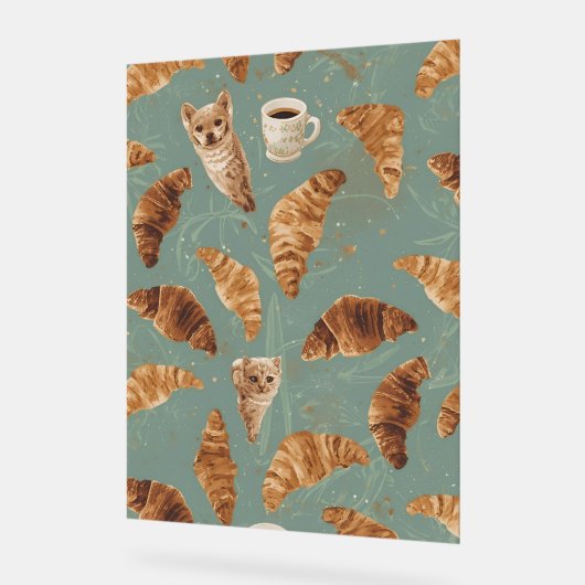 Croissant Crawl Cats, Coffee & French Bakery Chaos アクリルサイン (傾斜)