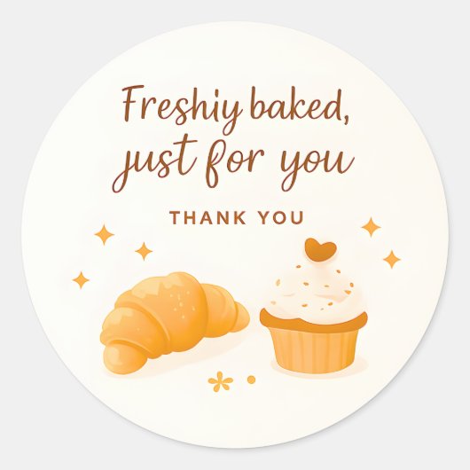 Croissant Cupcake Sparkle Bakery Thank You Sticker ラウンドシール (正面)