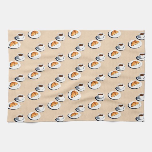 croissant on a plate with a cup of black coffee キッチンタオル (横)