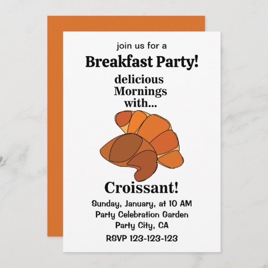 Croissant Pastry Breakfast Party 招待状 (正面/裏面)
