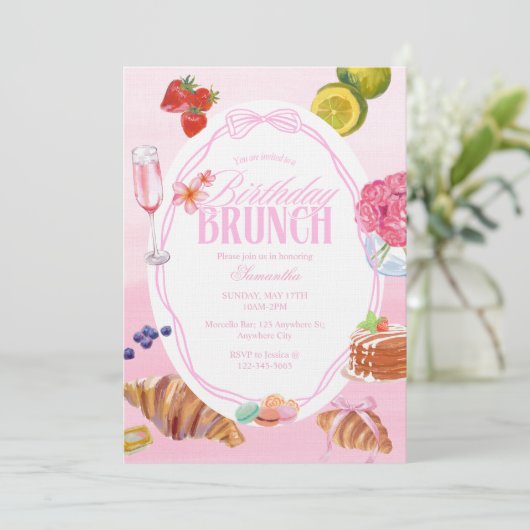 Croissant Pink Birthday Brunch  招待状 (スタンド正面)