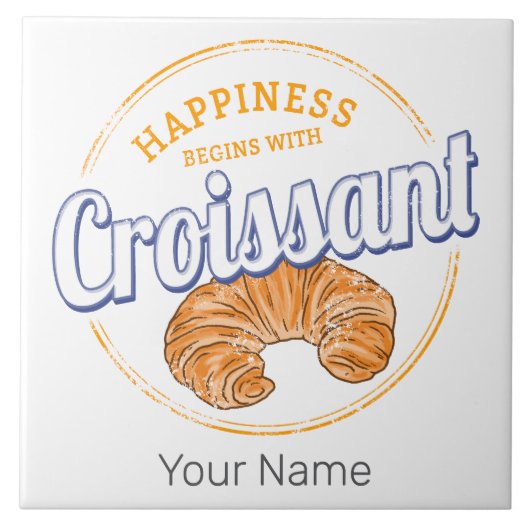 Croissant Snack Vintage France Retro Breakfast タイル (正面)