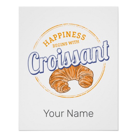 Croissant Snack Vintage France Retro Breakfast ポスター (正面)