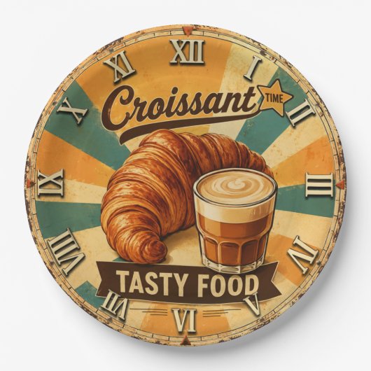 Croissant Time Vintage Kitchen ペーパープレート (正面)