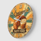 Croissant Time Vintage Kitchen ラージ壁時計 (傾斜)