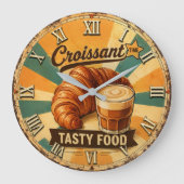 Croissant Time Vintage Kitchen ラージ壁時計 (正面)