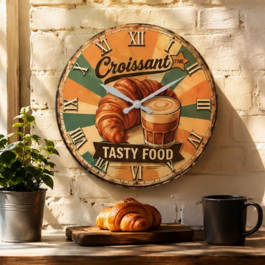 Croissant Time Vintage Kitchen ラージ壁時計