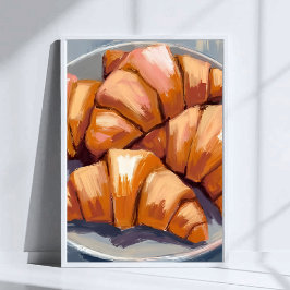 Croissants Fresh Bakery Watercolor Painting ポスター