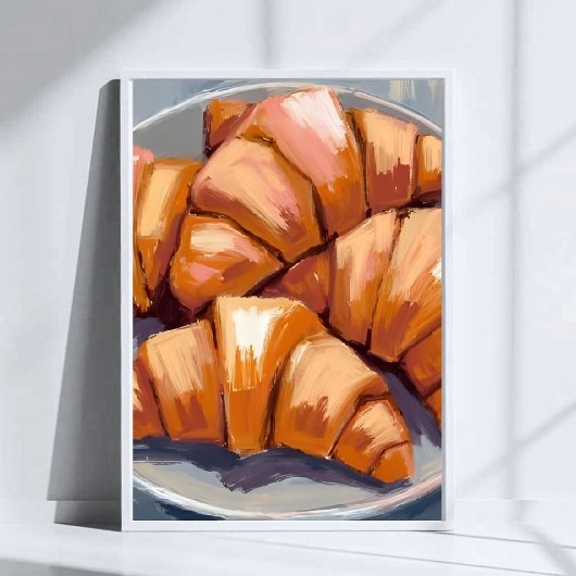 Croissants Fresh Bakery Watercolor Painting ポスター